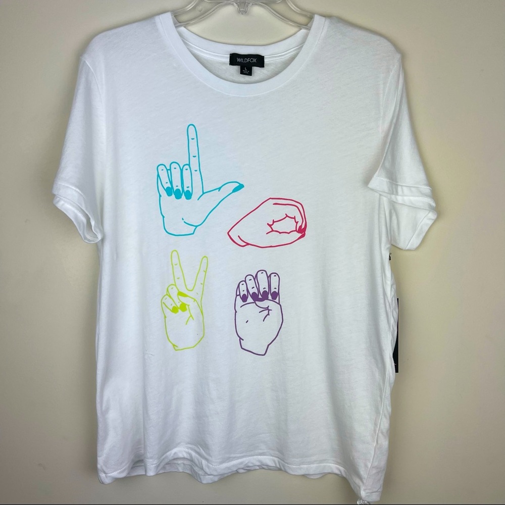 NWT Wildfox Love Signs Keke Graphic Tee Sz L